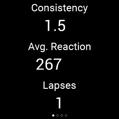 ReactionTime summary screenshot with consistency average reaction and lapses
